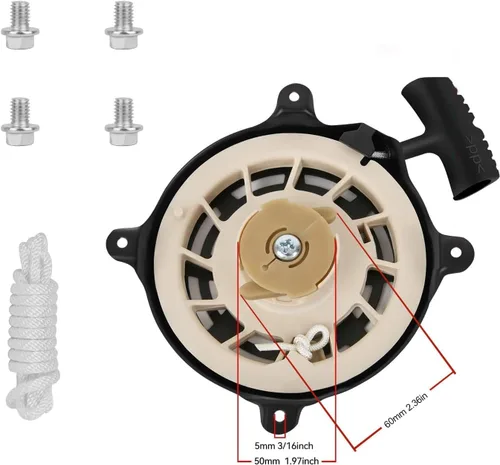 Vista 5 de SOFO 497680 - Conjunto de arranque de arranque de rebobinado compatible con Briggs & Stratton 497830 498144, cable de tracción para motor 6.75
