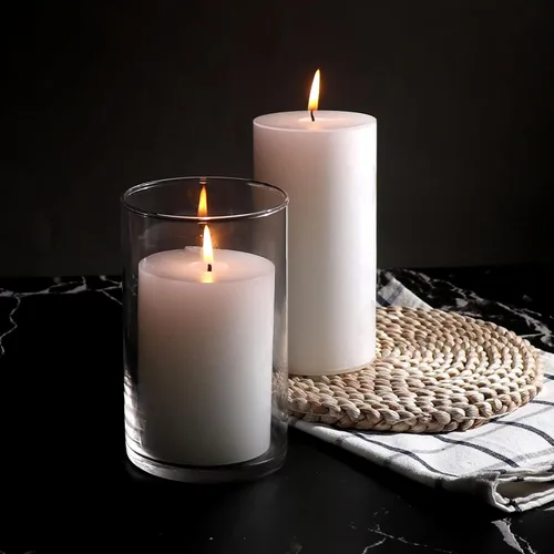 Vista 4 de Juego de 3 jarrones cilíndricos de vidrio para centros de mesa, florero transparente de 6 pulgadas de alto para decoración del hogar, portavelas