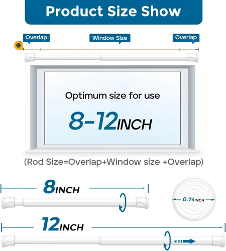 Vista 8 de AIZESI Varillas de cortina de tensión de resorte Barra de tensión corta (blanco, 8" a 12"-2Pcs)