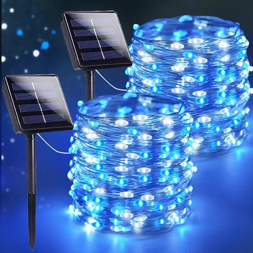 Vista 25 de Sanjicha Luces solares, Navidad, extralargas, paquete de 2, 72 pies, tira de 200 luces LED, cable de cobre impermeable, 8 modos, para árbol, jardín
