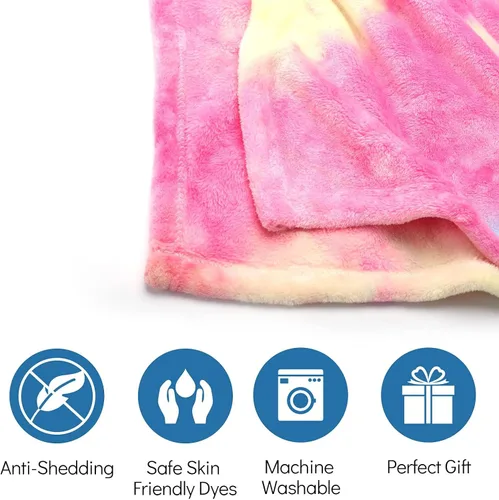 Vista 3 de Ailemei Direct Manta de Tie Dye Arcoíris para Niñas, Manta de Vellón Suave y Cálida para la Cama para Niñas Pequeñas, Lindas Mantas Decorativas