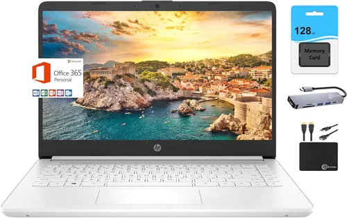 HP Nueva portátil ligera HD de 14" para estudiantes y negocios, procesador Intel Quad-Core N4120, 8 GB de RAM, 192 GB (64 GB eMMC + tarjeta de 128