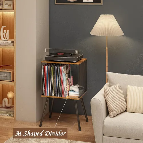 Vista 4 de X-cosrack - Soporte para tocadiscos con almacenamiento hasta 100 álbumes, soporte pequeño retro para discos de vinilo - Divisor ajustable