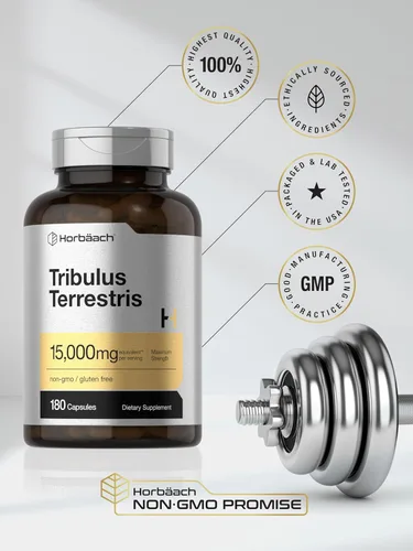 Vista 6 de Horbäach Tribulus Terrestris para hombres 180 cápsulas Máxima fuerza Suplemento de extracto sin OMG, sin gluten