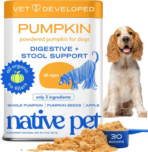 Native Pet Calabaza para perros – Polvo orgánico de puré de calabaza para perros – Rico en fibra Suplemento en polvo ayuda con la digestión,