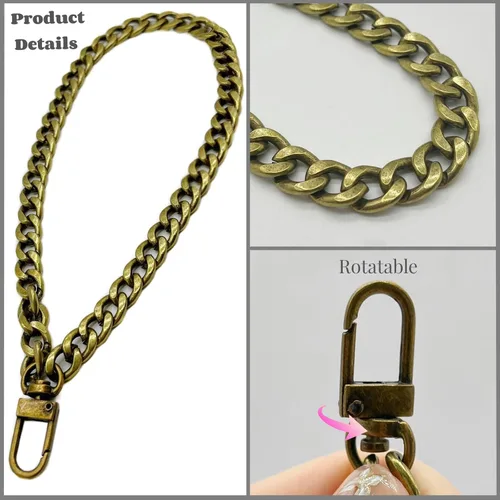 Vista 4 de WEICHUAN Cadena plana de hierro DIY de 8" - Correa de muñeca Cadena de muñeca Correas de bolso Cadenas de bolso Accesorios (Bronce)