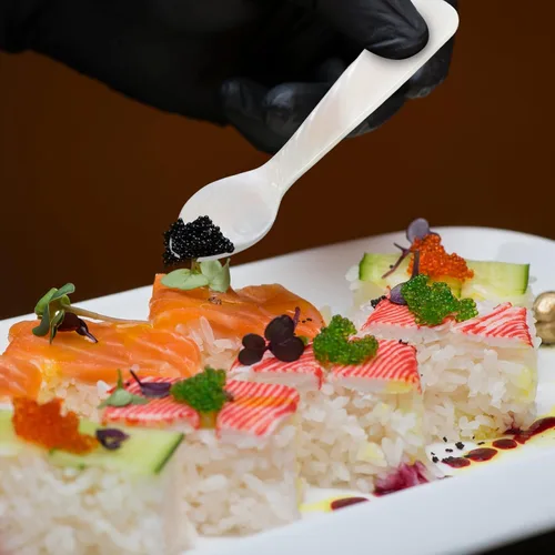 Vista 3 de Patelai Juego de 2 cucharas de caviar con mango redondo artesanal para caviar, huevo, helado, café, cocina, restaurante para servir caviares