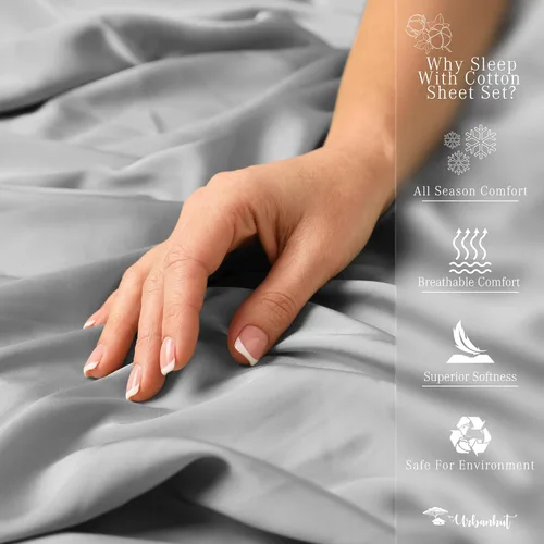 Vista 348 de URBANHUT Juego de sábanas de algodón egipcio de 1000 hilos tamaño completo, 4 piezas, suaves y transpirables, sábanas de hotel de lujo que se