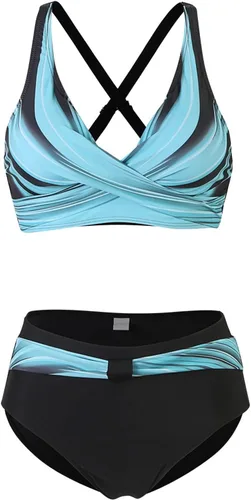 Vista 7 de Womens Leopard Knot Front Triangle Bikini 2 Pieces Top Thong Criss Cross Swimsuits Bathing Suits Swimwear