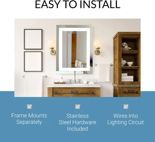 Vista 6 de Mirrors & Marble Espejo de pared LED grande – Espejo rectangular iluminado frontal para baño, dormitorio o ducha, antivaho y montado en la pared