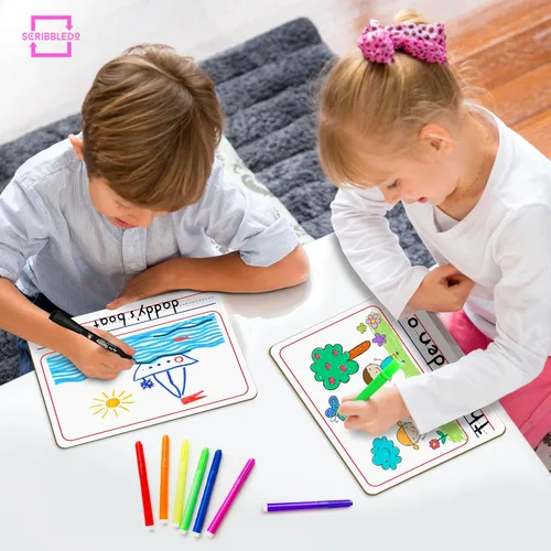 Vista 5 de Pizarrón blanco de doble cara de 23 x 30 cm con líneas para historias, pizarra de borrado en seco para escritura de niños, edad 3-5, práctica