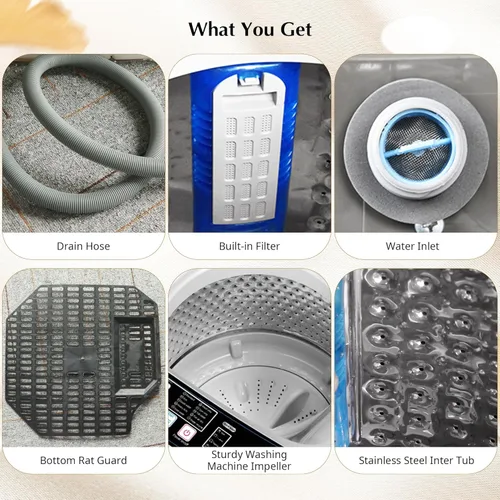 Vista 6 de Lavadora portátil de 17.7 libras, lavadora portátil completamente automática para apartamentos, 10 programas de lavado, lavadoras pequeñas para Oro