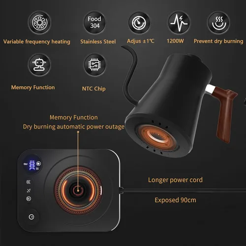 Vista 5 de RHD - Hervidor eléctrico de cuello de cisne con pantalla LCD, caldera de agua caliente con control de temperatura en tiempo real para preparar café