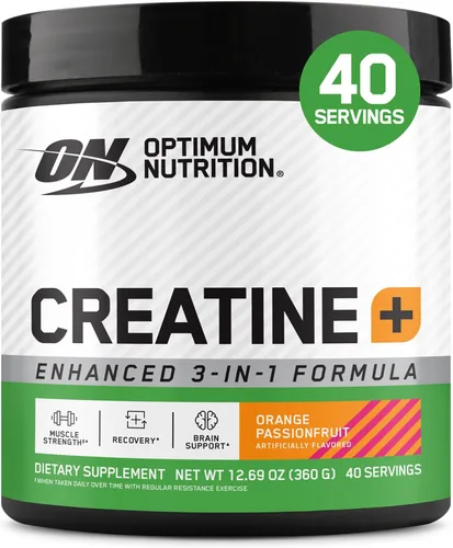 Optimum Nutrition Creatina Monohidrato Plus en polvo, sabor a maracuyá naranja, mezcla de rendimiento de creatina con electrolitos para la