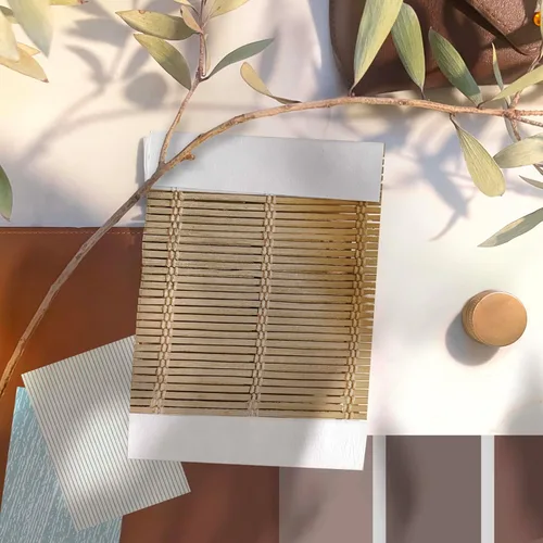 MOOD Persianas de bambú personalizadas | Modernas | Persianas romanas de bambú inalámbricas para ventanas y puertas (tejido natural) | Camello