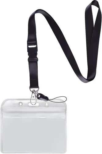 YOUOWO Cordón con soporte para tarjeta de identificación, correa negra para el cuello con hebilla desmontable, cordón con porta tarjetas