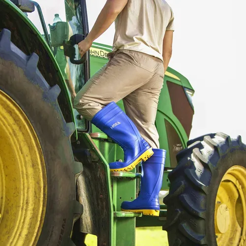 Vista 3 de HISEA Botas de lluvia con punta de acero para hombre, botas de goma de PVC, botas de trabajo impermeables para pesca en jardín, botas de trabajo al