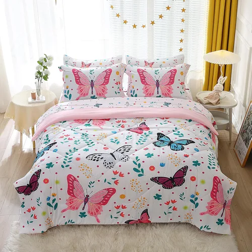 Vista 22 de Wajade Juego de edredón de 7 piezas con lazo azul para niñas, juego de ropa de cama tamaño individual con sábana y 2 fundas de almohada, 2 fundas