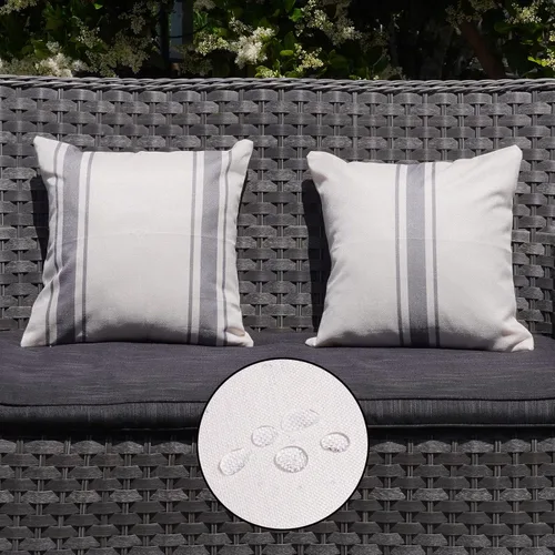 Vista 28 de ONWAY Juego de 2 fundas de almohada para exteriores impermeables de 16 x 16 pulgadas, fundas decorativas de lino, fundas de almohada de lino beige