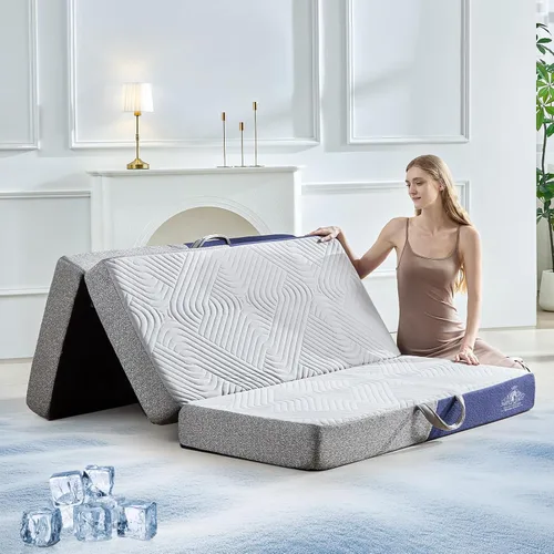 Vista 11 de Colchón plegable refrescante, colchón de espuma viscoelástica de 4 pulgadas con efecto transpirable en frío, colchón triple para cama Murphy, cama
