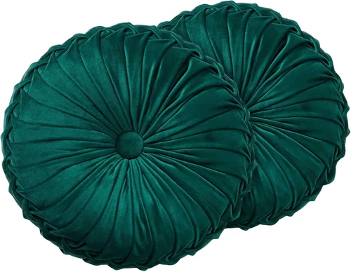 Vista 18 de Almohada redonda de terciopelo de 15 x 15 pulgadas, plisada, redonda, rellena de calabaza, para el hogar, para sofá, silla, cama, suelo de Beige