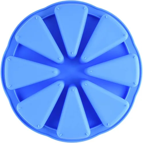 Vista 2 de Molde para pastel de 8 cavidades triangulares de silicona, para rebanadas de pan de maíz, molde para repostería, rebanadas de pizza (azul)