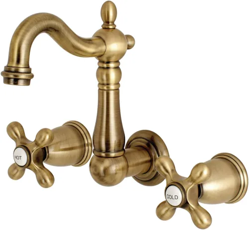 Vista 2 de Kingston Brass KS1223AX - Grifo de baño de montaje en pared central de 8 pulgadas, latón antiguo