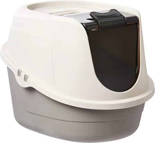Amazon Basics Caja de arena para gatos con capucha sin complicaciones, estándar, multicolor, 21 pulgadas x 16 pulgadas x 15 pulgadas