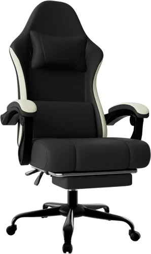 Gaming Chair, High Back Fabric Game Chair with Pocketed Spring Cushion and Footrest, Height Adjustable Computer Chair for Adults (Black)