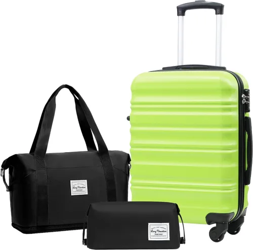 Vista 24 de LONG VACATION - Set de 4 maletas para equipaje de mano, de plástico duro ABS, con candado TSA y ruedas, Manzana Verde (Apple Green), Juego de 6