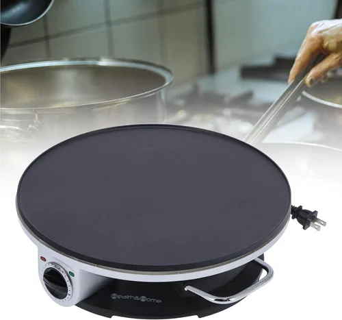 Vista 6 de FLEXMAN Máquina de crepas eléctrica de 1000 W, sartén eléctrica antiadherente de 13 pulgadas de diámetro con 3 perillas de control de temperatura