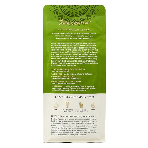 Vista 3 de Teeccino Paquete variado de café de hierbas, nuez de vainilla, tostado francés, chocolate con maca, café molido a base de hierbas que es prebiótico