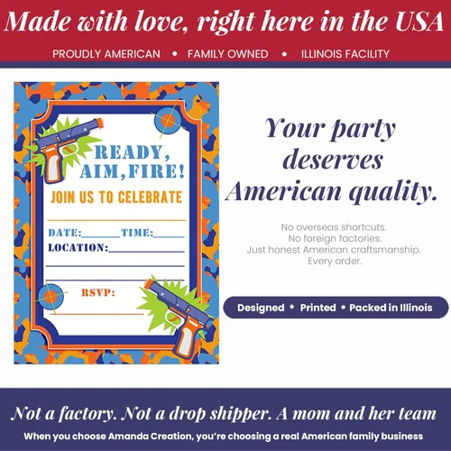 Vista 8 de AmandaCreation - Invitaciones para fiesta de cumpleaños de Dart Gun, 20 tarjetas de relleno de 5 x 7 pulgadas con veinte sobres blancos