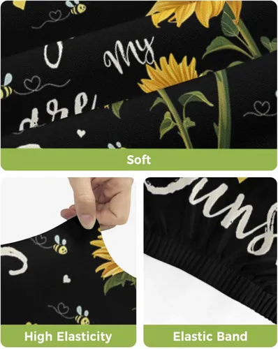 Vista 4 de Juego de 2 fundas elásticas para taburete de bar con diseño de girasoles y flores de granja vintage, a cuadros, elásticas, extraíbles y lavables