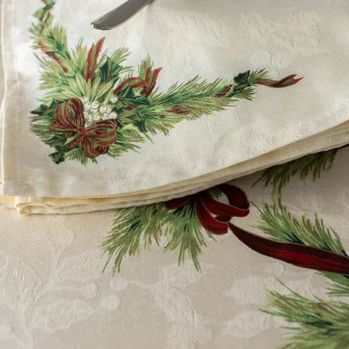Vista 3 de Benson Mills mantel con diseño de moños navideños, 55% algodón, 45% poliéster