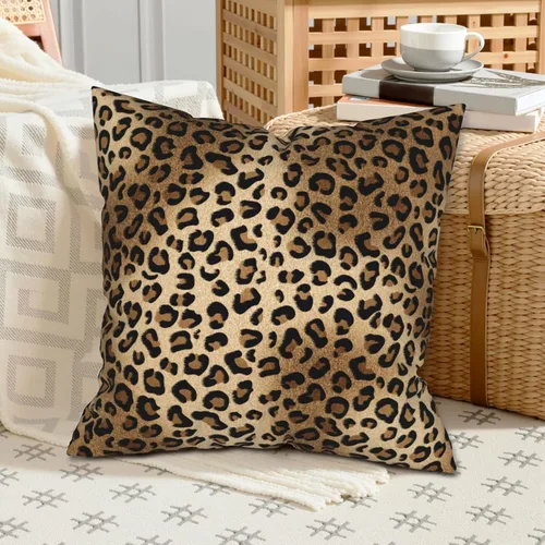 Vista 5 de Funda de almohada marrón con estampado de leopardo - 2 piezas Funda de almohada de guepardo de 16x16 pulgadas Fundas de almohada de algodón