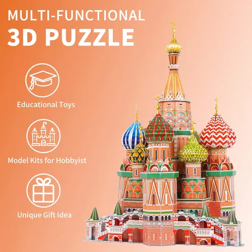 Vista 6 de Rompecabezas 3D para adultos y niños, set de construcción de la Catedral de San Basilio, kits de modelos de manualidades de arquitectura de catedral