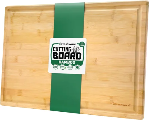 Vista 8 de Freshware Freshware - Tabla de cortar de bambú para cocina con ranura para jugos [Juego de 2] Tabla de cortar de madera para cortar carne, verduras