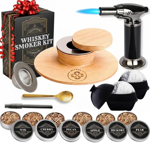 Vista 10 de Kit de Ahumador de Whisky - Kit de Ahumador de Cóctel con Soplete, 2 Vasos de Whisky, 2 Fabricantes de Bolas de Hielo, Virutas de Madera de 6