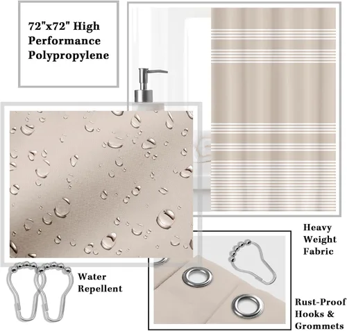 Vista 5 de Britimes juego de accesorios de baño, juego de cortinas de ducha boho con cubo de basura, dispensador de jabón, soporte para escobilla de inodoro