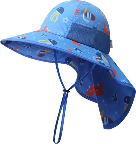 icolor Sombrero de sol para niños UPF50+ Sombrero de pescador de protección solar para niños pequeños de verano con solapa para el cuello para niñas