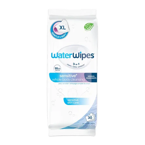 WaterWipes Sensitive+ Toallitas para Cuerpo e Íntimo, 3-en-1 Limpia, Cuida, Protege, 99.9% de Agua, Toallitas Húmedas Higiénicas Sin Perfume y