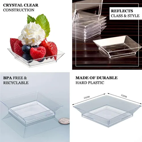 Vista 3 de Efavormart - Paquete de 50 platos de plástico cuadrados transparentes y elegantes de 4 pulgadas, platos de postre desechables