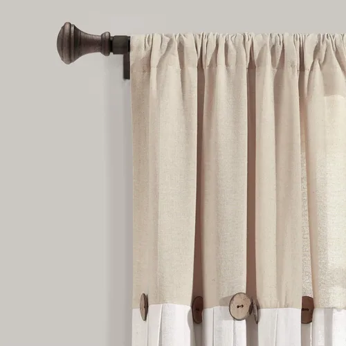 Vista 2 de Lush Decor - Cortinas de lino con botones de estilo granja, panel individual, diseño plisado de dos tonos de 40 pulgadas de ancho x 45 pulgadas