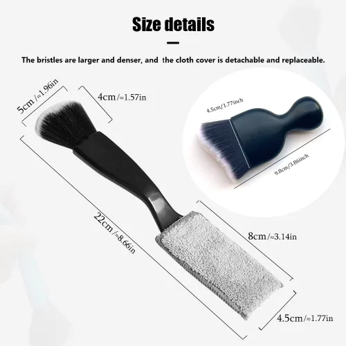 Vista 2 de Cepillo de doble cabezal para limpieza de coche, cepillos de automóvil para detallar el interior, cepillos para detalles de automóviles exteriores