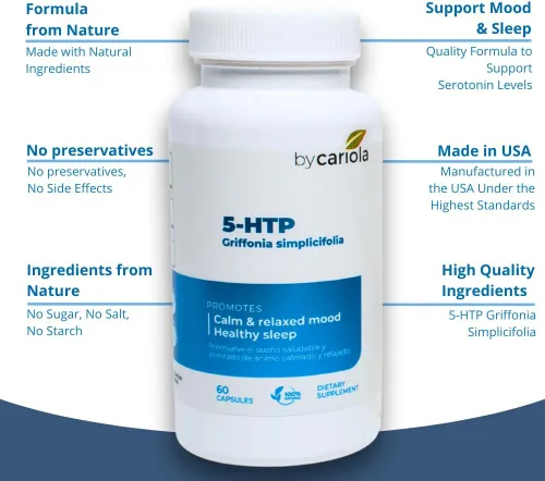 Vista 6 de 5-HTP Cápsulas de suplemento natural para el estado de ánimo y el sueño, apoyo al estado de ánimo, refuerzo de serotonina, efecto calmante, fórmula