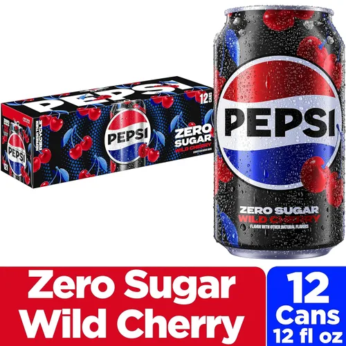 Vista 3 de Pepsi Zero Sugar Cola Soda Pop, cereza silvestre, latas de 12 onzas (paquete de 12)