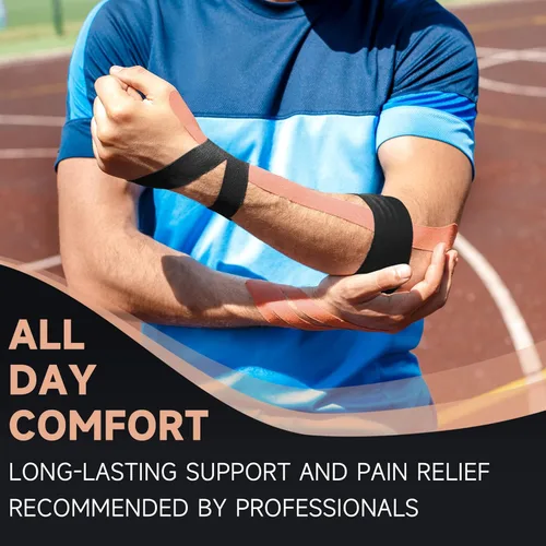 Vista 5 de CKeep Cinta de kinesiología, sin cortar, 2 rollos, cinta elástica de algodón original de alta calidad, sin látex, hipoalergénica, 2 pulgadas x 16