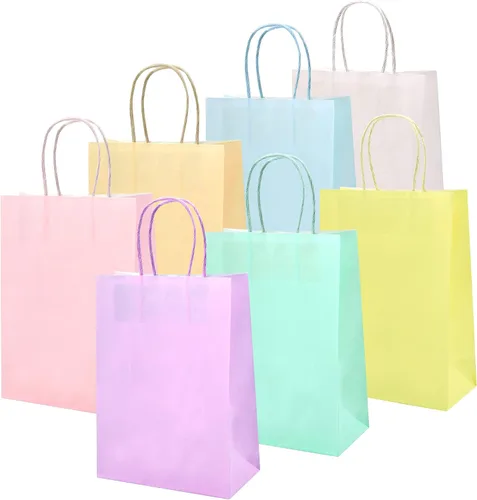 MAMUNU 28 bolsas de regalo de fiesta con asas, bolsas de regalo de papel pastel a granel, bolsas de regalo de papel arcoíris surtidos de 7 colores