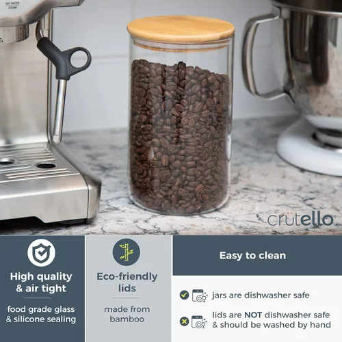 Vista 3 de Crutello Recipiente de vidrio para almacenamiento de alimentos con tapa de bambú, recipiente hermético transparente para organización de cocina